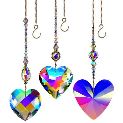 China China GOLDENHAITAI 3 Option Heart Crystal Rainbow Maker Fashion Home Decor Christmas Garden Hanging Decoration Prisms for sale