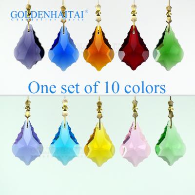 China China 38mm K9 original high quality colored crystal prism, maple leaf chandelier pendant, 1 set 10 colors for sale