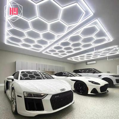 China Aluminum +PC Hexagonal Car Shop Working Light Detailing Led Honeycomb Lights Hexagon Led Ceiling Garage Lamp Garage Lighting for sale