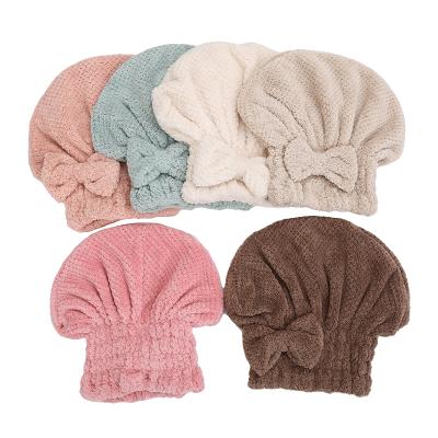 China Sustainable Cartoon Microfiber Hair Turban Dry Hair Hat Quickly Wrapped Towel Bathing Hat Or Women And Children for sale