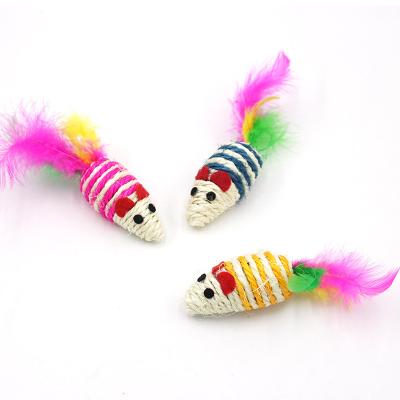 China Factory Funny Straight Hair Sisal Cat Toy Wear-Resistant Wear-Resistant Mouse Head Cat With Feather Cat Toy for sale