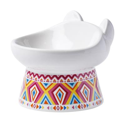 China Automatic Ceramic Cat Bowl To Protect Cervical Spine Anti Spill Saliva Rice Double Bowl Pet Rice Bowl for sale