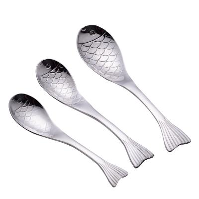 China Sustainable Creative Tableware Stainless Steel Household Tableware Flat Fish Pattern Spoon for sale