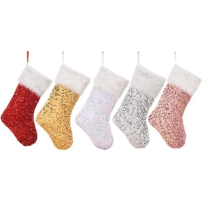 China Polyester Christmas Home Decorations Baby Candy Bags Kids Gift Bag Sequins Bags Kids Party Supplies Christmas Stocking for sale