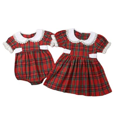 China Christmas washable baby short sleeve cotton romper girls dresses sisters clothes kids outfits girl red dress for sale