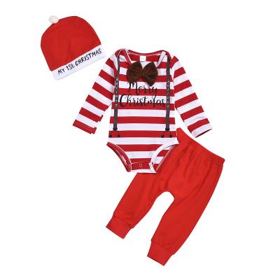 China Breathable Newborn Infant Romper Pants Hat Toddler Cartoon Deer Long Sleeve My First Christmas Clothes 3pcs Set Baby Christmas Outfit for sale