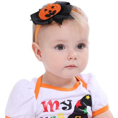 China Soft Kids Halloween Hair Band Accessories Girls Party Headwear Infant Pumpkin Wrap Headwear Bowknot Turban Baby Elastic Headband Kids for sale