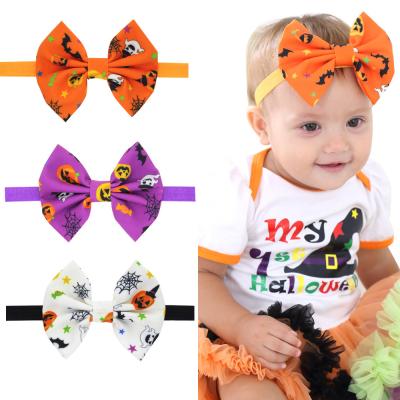 China Soft Kids Halloween Hair Band Accessories Girls Party Head Wrap Infant Ghost Headwear Bow Knot Turban Baby Elastic Headband for sale