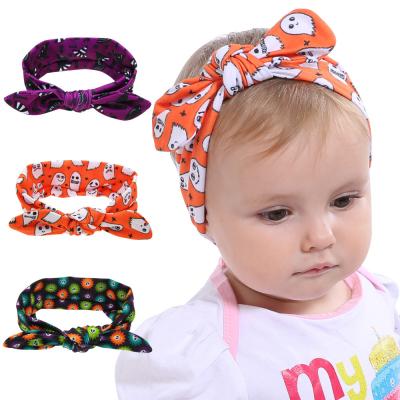 China Soft Kids Halloween Hair Band Accessories Girls Party Head Wrap Infant Ghost Headwear Bow Knot Turban Baby Elastic Headband for sale