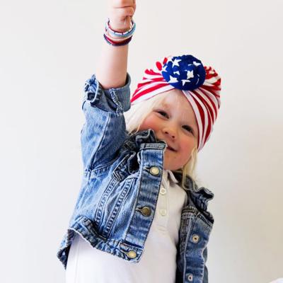 China Picture American Independence Day Infant Knot Stretch Beanie Children Head Wrap Kids Girls Headwear Donut Headbands Baby Turban Hat for sale