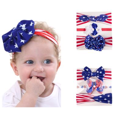 China Sweet 4th of July Independence Day Kids Elastic Headbands 3pcs Set Baby Bow Headband American Flag Knot Turban Girls Hair Accessories for sale