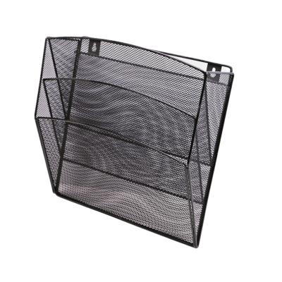 China 3-Layer Stored Wall Hanging Design Document Rack Wire Mesh Desktop Office Document Wall Organizer for sale