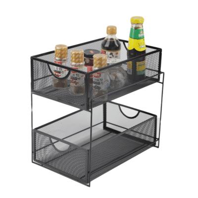 China Multi-Functional Kitchen Storage Multifunctional Condiment Shelving Basket Kitchen Bathroom Clutter Tier Pull-Out Rack for sale