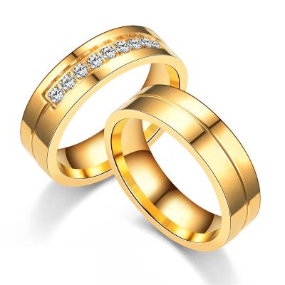 China Hot Sale Casual / Sporty Stainless Steel Ring 18k Gold Plated Zircon Paved Couple Ring for sale