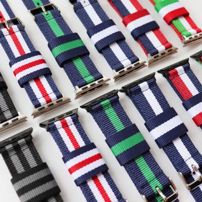 China High Quality Water Resistant Chinber Stripe Multicolor Woven Nylon Band For Apple Watch 5 Belt 44mm for sale