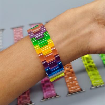 China Water Resistant Chinber Rainbow Watch Band Resin Luminous Watch Band For iWatch Strap 5 44mm for sale