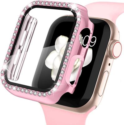 China Overall Plastic Water Resistant Chinber Screen Protector Watch Case Cover With Diamond For Apple Smart Watch for sale