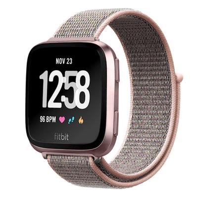 China Water Resistant Chinber Watch Strap Pink Sand Woven Nylon Band For Fitbit Versa Lite for sale