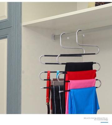 China Square Space Saver Stainless Steel S Trouser Hangers Magic Pants Racks Cabinet 5 Layers S Universal Pants Rack for sale