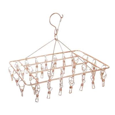 China Ocean Rose Stainless Steel Gold 316 4.0mm Square Stainless Steel Clothes Hanger And Colors Drying Rack With 34 Peg Hanger for sale