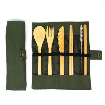 China WanuoCraft Sustainable Eco Friendly Ware Cutlery Set Travel Bamboo Flatware Sets With Knife, Fork, Spoon, Straw, Brush, Chopsticks for sale