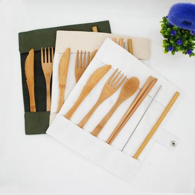 China WanuoCraft Disposable Bamboo Cutlery Set Portable Travel Bamboo Utensils Flatware Eco Friendly Gift Set for sale