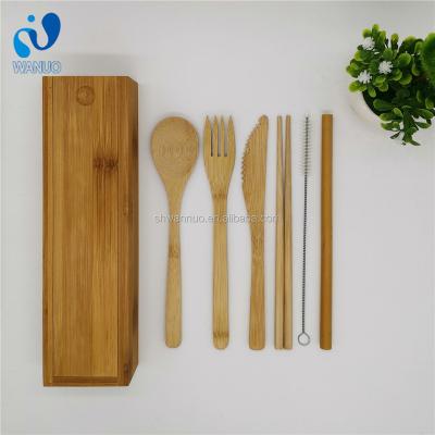 China WanuoCraft Sustainable Luxury Natural Bamboo Spoon Fork Knife Cutlery Flatware Set With Slip Lid Bamboo Packing Box for sale