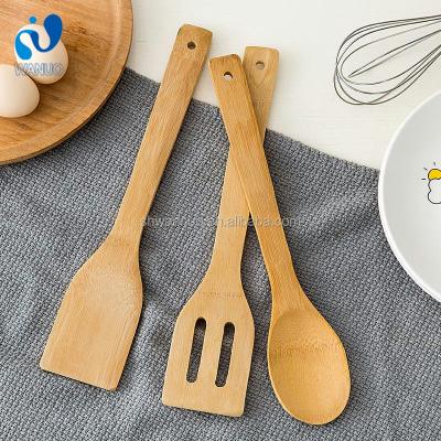 China WanuoCraft Sustainable 3 Piece Bamboo Kitchen Utensil Set Bamboo Wooden Cooking Spoons Spatulas Set for sale