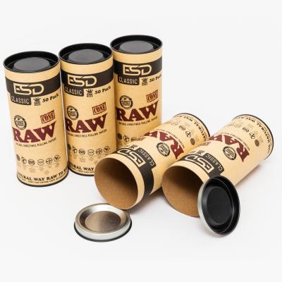 China Recyclable Printed Kraft Paper Label Cardboard Tube Boxes With Black Tin Lid for sale