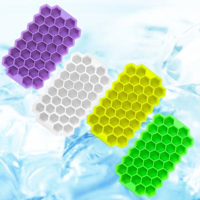 China Viable Easy-Release Silicone Ice Tray Mold 37 Free Holes Stackable BPA Silicone Ice Cube Tray With Cover for sale