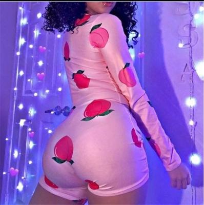 China European and American women's cartoon printing shorts onesie thin sexy long-sleeved one-piece pajamas QUICK-DRYING for sale