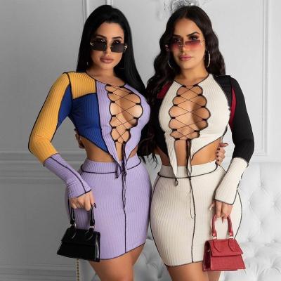 China 2022 Breathable Cheap Price Custom Suits Set Women Hollow Out 2 Piece Women Outfits Sexy Skirt Sets Women 2 Piece Outfits for sale