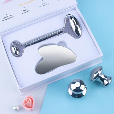 China Comfortable Facial Roller Massage Tool Kit Custom Body Massager Stainless Steel Metal Gua Scraping Facial Sha for sale