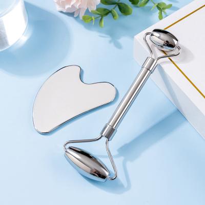 China OEM comfortable custom service logo roller stainless steel guasha beauty skin care face massager metal gua sha set for sale