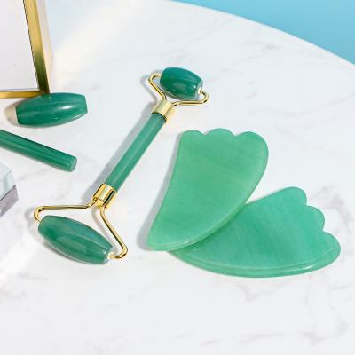 China Best Portable Hot Product Skin Care Tools Rose Quartz Jade Roller Gua Sha Beauty Facial Massage Rose Jade Roller For Face With Box for sale