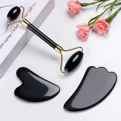 China High quality custom face rose quartz jade roller gua sha beauty facial massage rose jade roller for face with box for sale