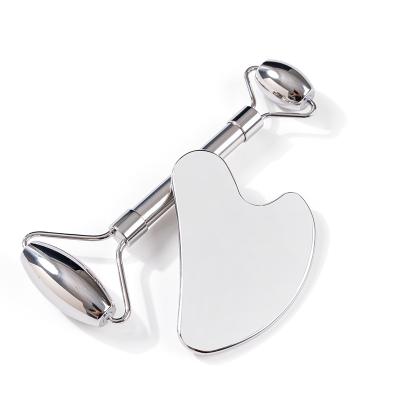 China Factory wholesale comfortable heart shaped stainless steel beauty metal massage roller gua sha face roller set for sale