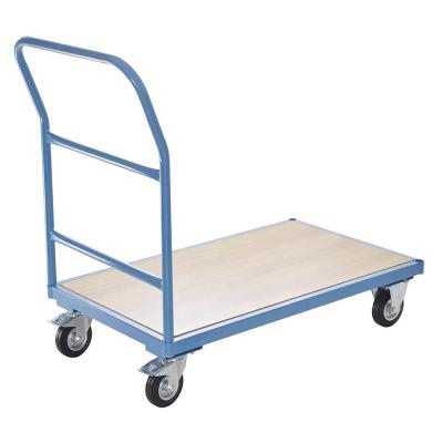 China Warehouse Material Transport Platform Disassembled Heavy Duty Steel 4 Wheel Cargo Trolley for sale