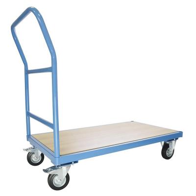 China Disassembled Warehouse Plywood Platform Heavy Duty Steel Platform Rolling Trolley Mobile Cart for sale