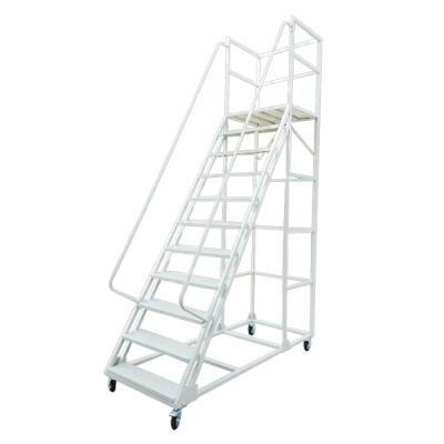 China Folding Ladders Warehouse 2.5m Safety Carbon Steel Frame Working Platform Rolling Step Ladder for sale