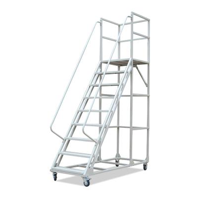 China Heavy Duty Folding Ladders Factory Use 2m Metal Safety Rail 8 Step Mobile Work Ladder for sale