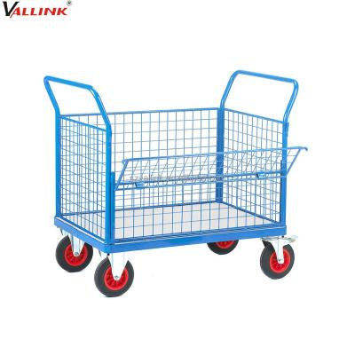 China Industrial Wire Mesh Storage Hand Push Trolley Pull Cart for sale