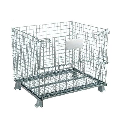 China Foldable Industrial Goods Storage Galvanized Collapsible Metal Cage Collapsible Wire Mesh Pallet for sale