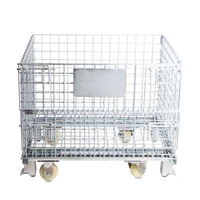 China Industrial Use 600kg Collapsible Industrial Heavy Duty Galvanized Metal Wire Mesh Box With Wheels for sale