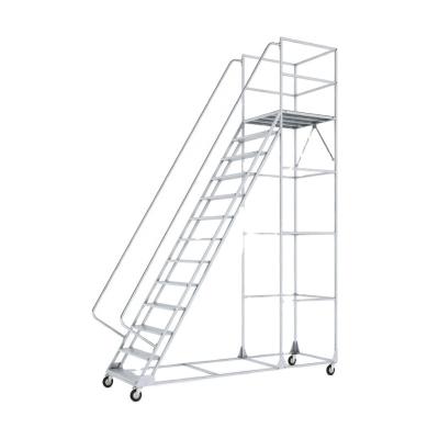 China Folding Ladders Warehouse Steel Safety Work Platform Portable Rolling Mobile Ladder With Handrails for sale