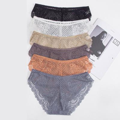 China High Quality Breathable Ladies Sexy Feminine Hot Girl Lace Briefs Low Waist Lace Panties Traceless For Woman for sale