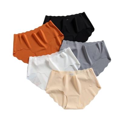 China High Quality Breathable Solid Color Underwear Mid Waist Briefs Women Ice Silk Panties Breathable Large Size Underwear for sale