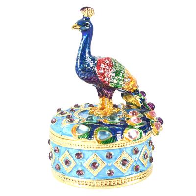 China Home Decoration Glazed Peacock Jewelry Trinket Box Decorative Hinged Unique Gift For Home Decor 14.5x11.9x6.3cm for sale