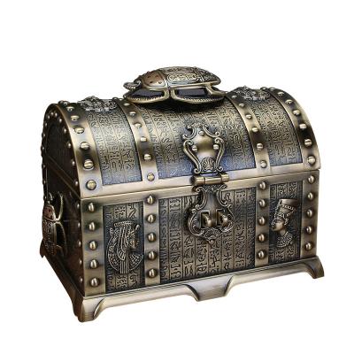 China Home Decoration Rectangle Vintage Metal Treasure Chest Trinket Box Jewelry Organizer Ring Case Gift 16.5x11.5x12.5cm for sale