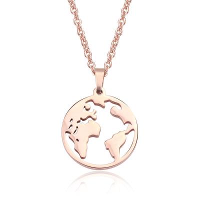 China New Design Romantic Map Shape Necklace Silver Rose Gold Globe Pendant Necklace Stainess Steel Necklace / Pendant For Men /Womens for sale